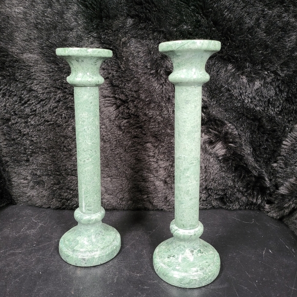 Vintage green marble candle stick holders